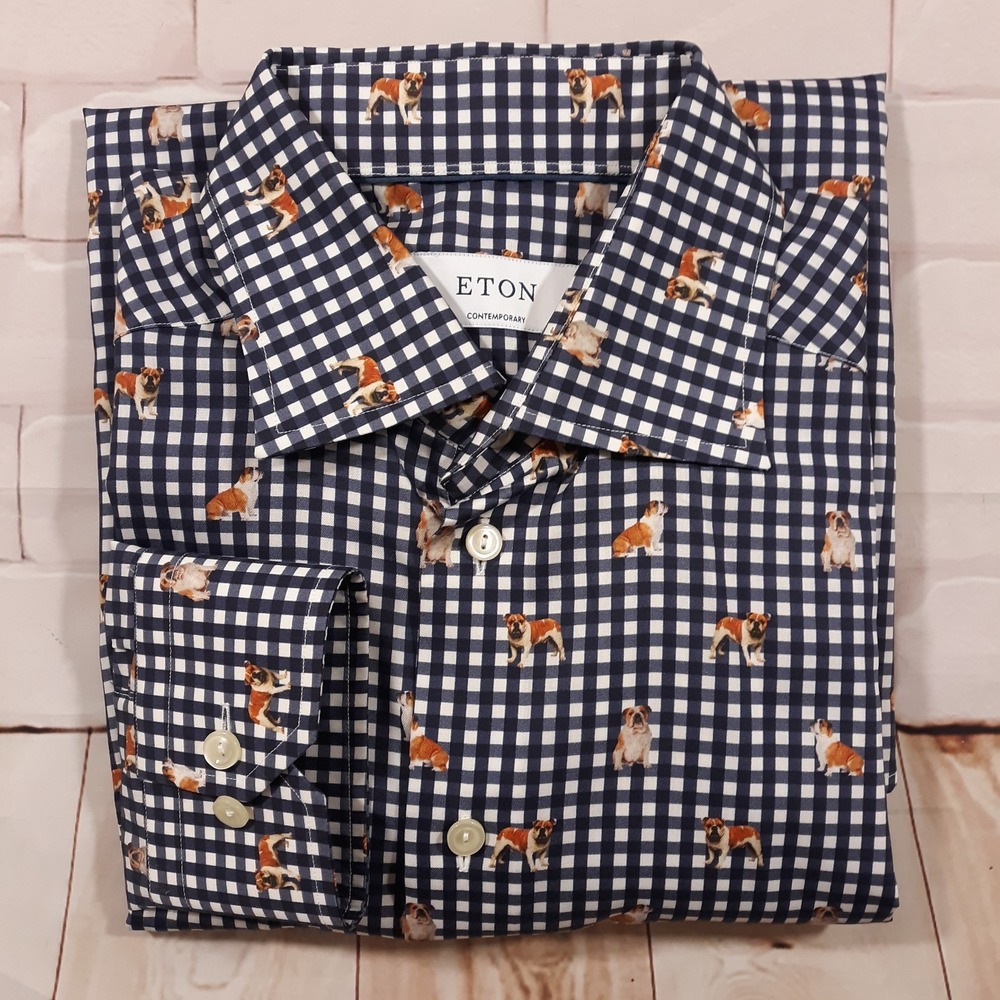 ETON Contemporary Shirt Bulldog Print Signature Twill Mens Size 15 3/4 - 40